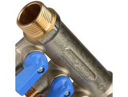 Коллектор распределительный STOUT с шаровыми кранами 3/4", 3 отвода 1/2" (синие ручки) (Арт. SMB 621