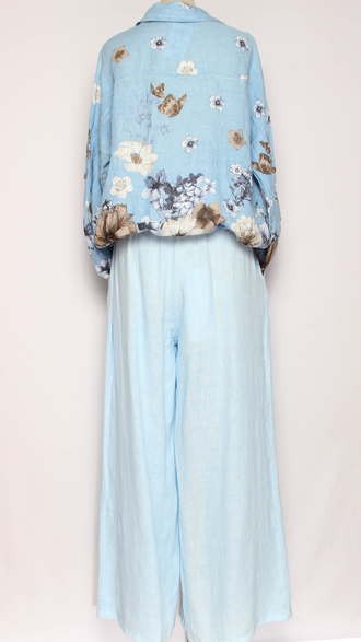 Юбка-брюки "Лён широкие палаццо" голубые р.48-54