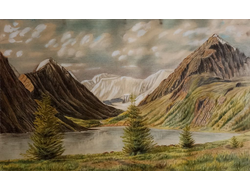 "Горный пейзаж" бумага пастель 1974 год