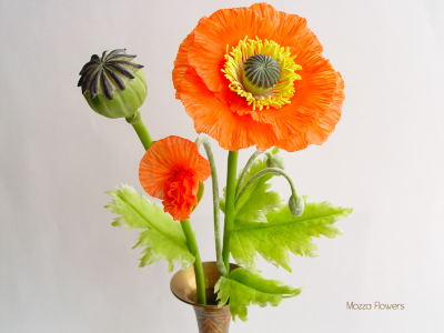 Композиция "Алый мак" из полимерной глины.