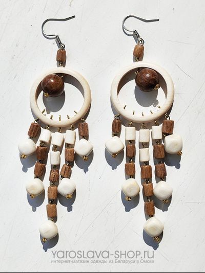 М-113. Серьги деревянные кольцо граб висячие кубики.