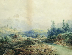 Картина обогреватель, репродукция Арсения Мещерского Горная речка на Кавказе