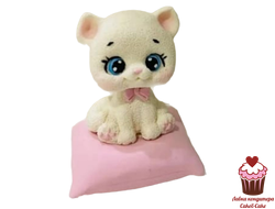 Фигурка из шоколадной глазури Котенок на подушке, Белый/Розовый