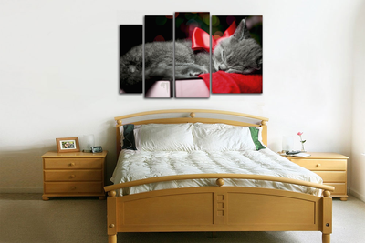 Модульная картина "Кот с красным бантиком"