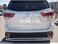 Защита заднего бампера угловая двойная d60/42 для Toyota Highlander (2017-2020)