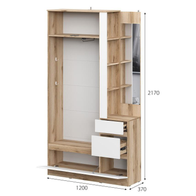 Брауни Вешалка с зеркалом Дуб Делано/Белый