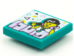 Tile 2 x 2 with Groove with BeatBit Album Cover - Rapper in Black Beanie with Music Note Necklace Pattern, Dark Turquoise (3068bpb1558)