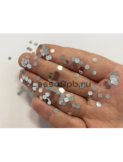 Блестки глиттер Серебро Экстра Крупный 4 мм вес 100 г