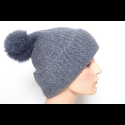 Шапка вязаная с отворотом и помпоном Vizio Италия 6946 CRYO темно - серая