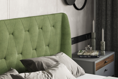 Кровать двуспальная MyCloud Бриджит с подъемным механизмом, бельевым ящиком, мягкое изголовье