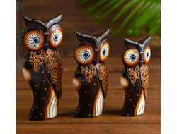Модель № W179: набор статуэток &quot;3 совы&quot; из дерева албезии