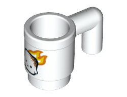 Minifigure, Utensil Cup with Toasted Marshmallow with Face and Orange and Yellow Flames Pattern, White (3899pb008 / 6271726)