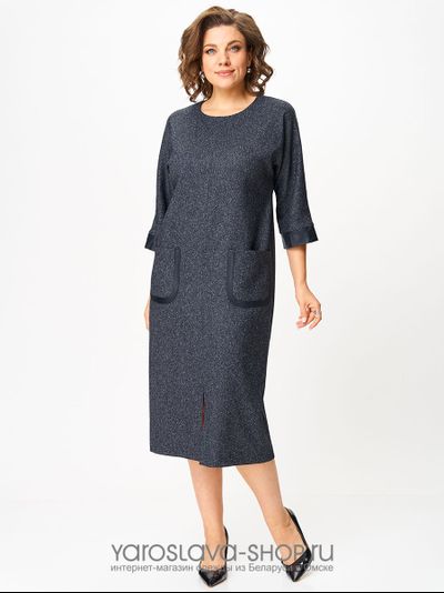 Платье прямого кроя текстильное офисное в синем цвете