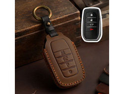 Чехол из коричневой кожи для ключа Toyota Sequoia, Tundra, Venza с 2021 года выпуска с 4 кнопками