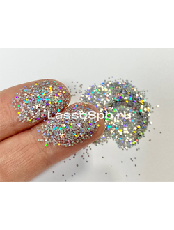 Сольвентостойкий флейк глиттер Серебро Голография 0,6 мм 600 мкм 1 кг