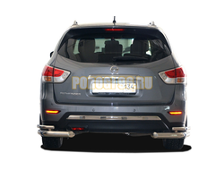 Защита заднего бампера угловая двойная Папа Тюнинг d76/42 для Nissan Pathfinder 2015-