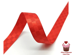 Лента атласная Шахматка Красная, 12 мм, катушка 27 м