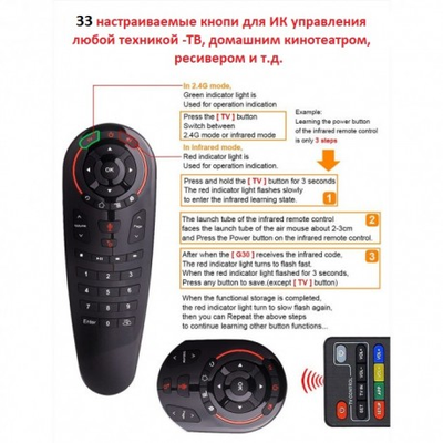 Пульт Air Mouse G30S (с гироскопом, микрофоном и обучающимся ИК портом)