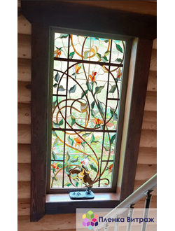 Витражная пленка, витражная пленка самоклеющаяся под заказ,пленочный витраж с цветочным рисунком