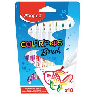 Фломастеры MAPED (Франция) "Color'peps" 10 цветов, наконечник-кисть, суперсмываемые, европодвес, 848010, 2 набора