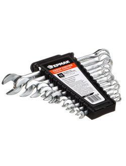 ЕРМАК Набор ключей рожково-накидных, 12 предм., 6-22мм, матовые CRV, пластик холдер