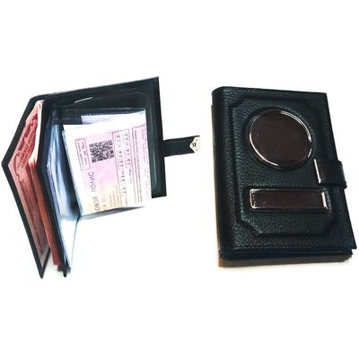 Кожа: ЗЕРНИСТАЯ. Цвет: ЧЁРНЫЙ. Обложка 4в1 на заклёпке. Автодокументы + отделения для карт и визиток + кошелёк на молнии + карман для купюр. Вставки: СЕРЕБРО