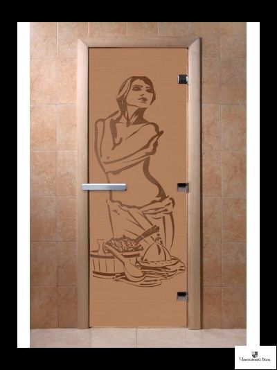 Дверь стеклянная для бани и сауны "Искушение" Бронза матовая 8мм Ольха 1900*700