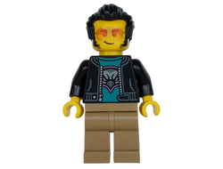 Sports Car Driver - Male, Black Jacket over Dark Turquoise Shirt with Hawk Head Logo, Dark Tan Legs, Black Hair, Sunglasses, n/a (cty1814)