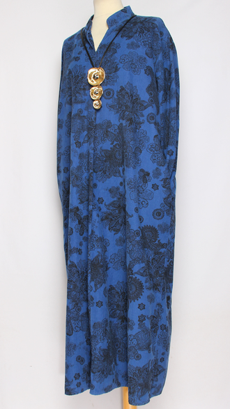 Платье Бохо вельветовое "СТОЙКА ЗАЩИП ЦВЕТЫ" синее до р.52