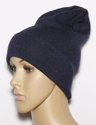 Шапка женская "Мелкая резинка с люрексом" 953 т.синяя