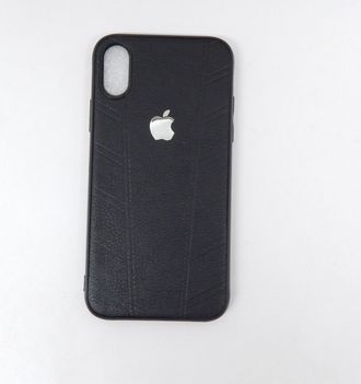 Защитная крышка iPhone X черная, под кожу, с логотипом
