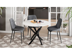 Стол обеденный Дуглас Тип 1 Черный муар/Стекло матовое белый мрамор