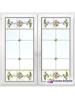 Витражная пленка, витражная пленка самоклеющаяся под заказ,пленочный витраж с цветочным рисунком