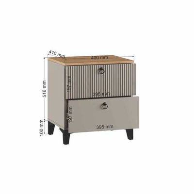 Ника Тумба прикроватная, ПВШ 400*516*410 (мдф бежевый мат-05 / лдсп кашемир + дуб делано)