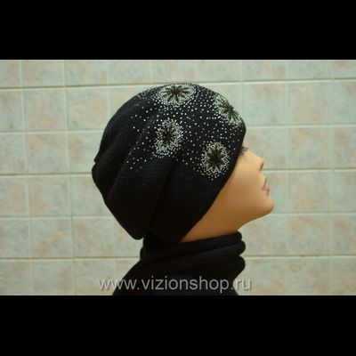 Красивый берет женский с украшениями Сваровски Vizio Италия 5883 вязаный