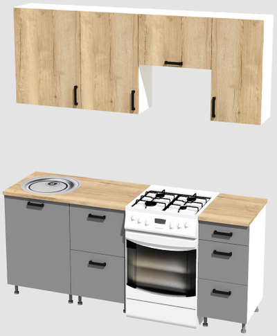 Кухня эконом 1,5 метра (600х500х400) Цвет: Дуб Вотан/Базальт