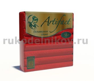 полимерная глина "Артефакт", цвет-красный с блестками, брус 56 гр.