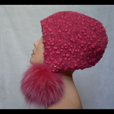 Женская шапка ушанка с помпонами и шарф Италия Vizio 5156 коралловая