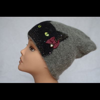 Модная итальянская шапка с кошкой и помпоном Vizio 6718 серая