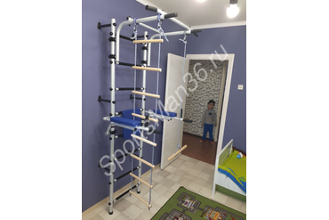 ДСК модель "Атлет", с откидными брусьями, крепление пристенное, с веревочной лестницей и гимнастическими кольцами 