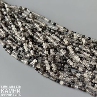 Кварц с включениями турмалина шары с огранкой 3,5 мм, цена за нить 19 см