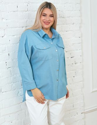 Стильная рубашка из хлопковой джинсовой ткани Арт. 1340 (цвет рголубой) Размеры 54-68