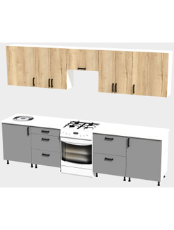 Кухня Эконом 2,4 метра (1200х1200) Цвет: Дуб Вотан/Базальт