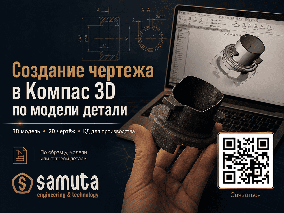 Создание рабочего чертежа в Компас 3D по 3D-модели или физическому образцу промышленной детали