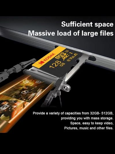 Карта памяти Kodak Micro SD, класс 10, UHS-1 U3 V30 A1 на 128 ГБ, чтение 100 МБ/с, запись данных 30 МБ/с, + переходник SD
