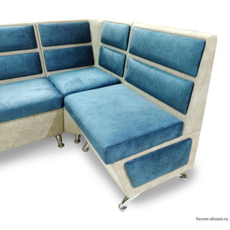 Кухонный Угловой диван "ФОРУМ-1МС", Синий/Слоновая кость, Правый