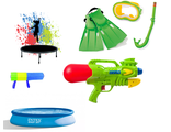 Батуты, водное оружие, бассейны и матрасы,  пляжные зонты