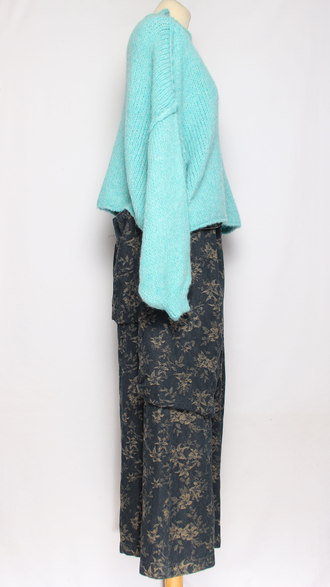 ДЖЕМПЕР КОРОТКИЙ "КИМОНО ШОВ СТОЙКА" широкий рукав морская волна, мятный до р.52