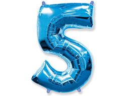Воздушный шар фольгированный "Цифра 5. Синий"  (Испания) 102 см.