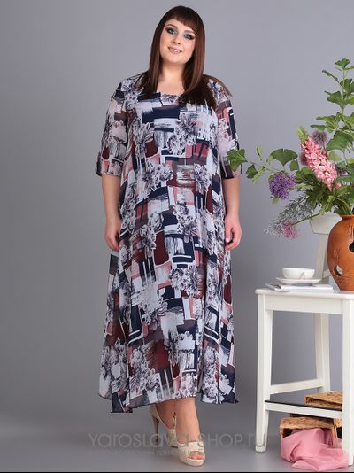 Модель: А-3176. Платье серо-коричневое с абстрактным рисунком